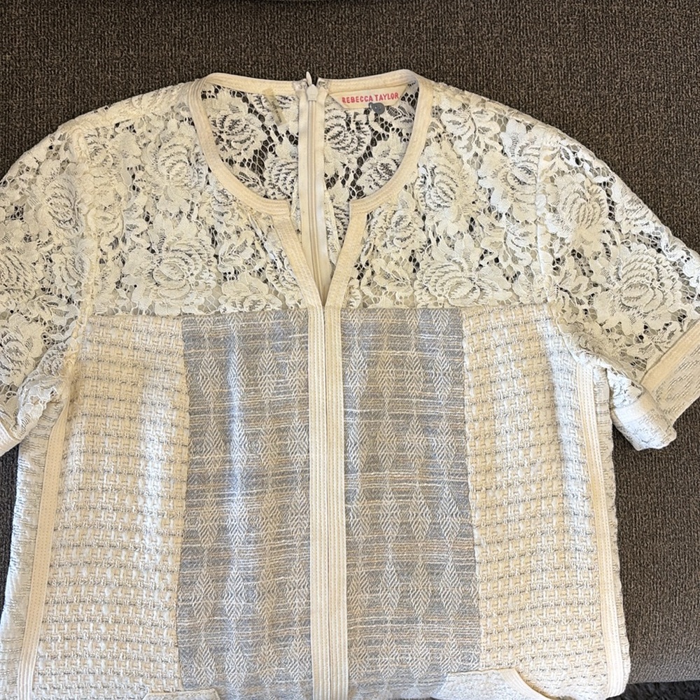Rebecca Taylor Lace‎ Shifts 
Slit Neck Short Sleeve Mini Patchwork Dress Size 8 - Picture 11 of 15